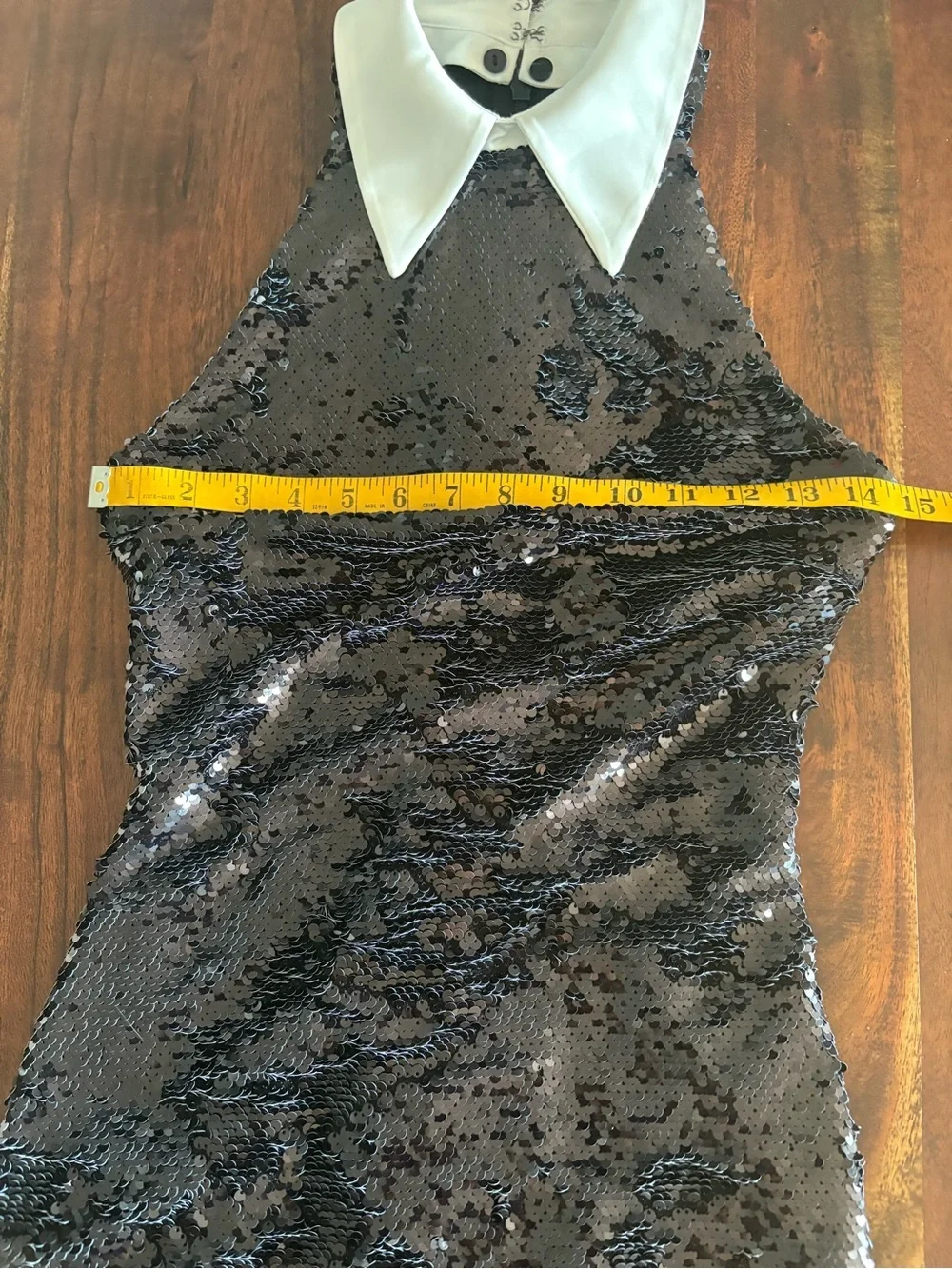 L’AGENCE Lilith Black Sequin Poplin  Midi Dress with White Collar – Size 00